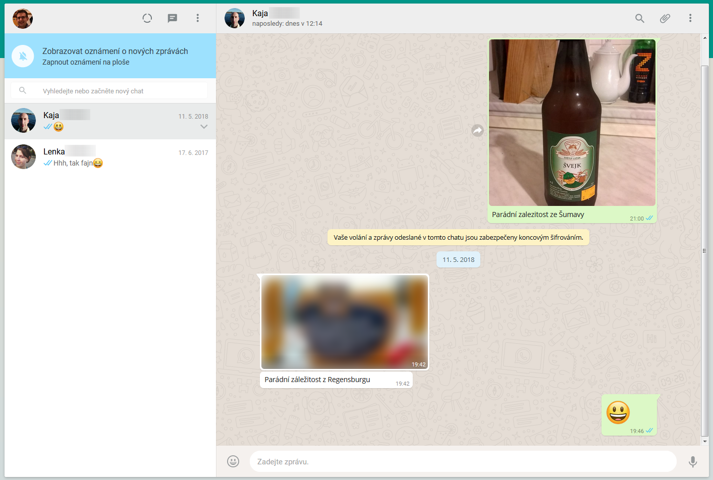 WhatsApp Web konverzace WhatsApp Web konverzace