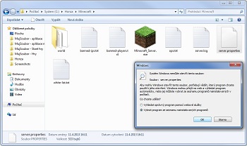 Otevření souboru server.properties Otevření souboru server.properties