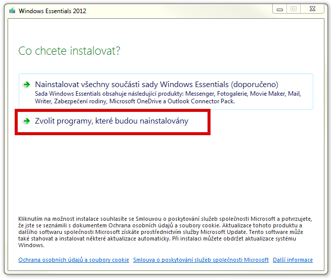 Ruční instalace služeb Windows Essentials Ruční instalace služeb Windows Essentials
