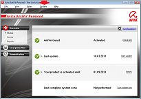 Menu Avira free antivirus 2012 Menu