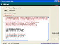 Výpis problémů Norman Malware Cleaner Výpis problémů