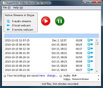 Seznam nahrávek Skype Video Call Recorder Seznam nahrávek