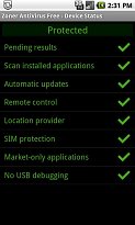 Chráněno Zoner AntiVirus Free (mobilní) Chráněno