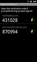 Kódy Google Authenticator (mobilní) Kódy